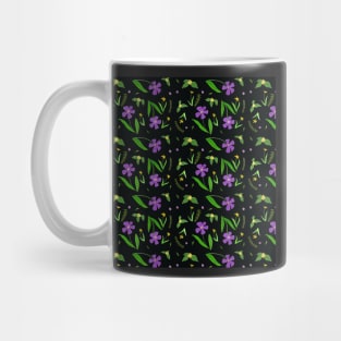 Gouache Purple and Yellow Flower Pattern with a black background Mug